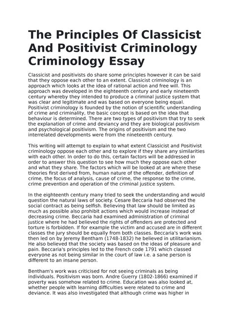 classical and positivist criminology essay